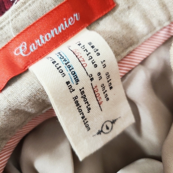 Cartonnier tan gold linen skirt patch pockets knee length size 4 (ripped lining) - Picture 5 of 10